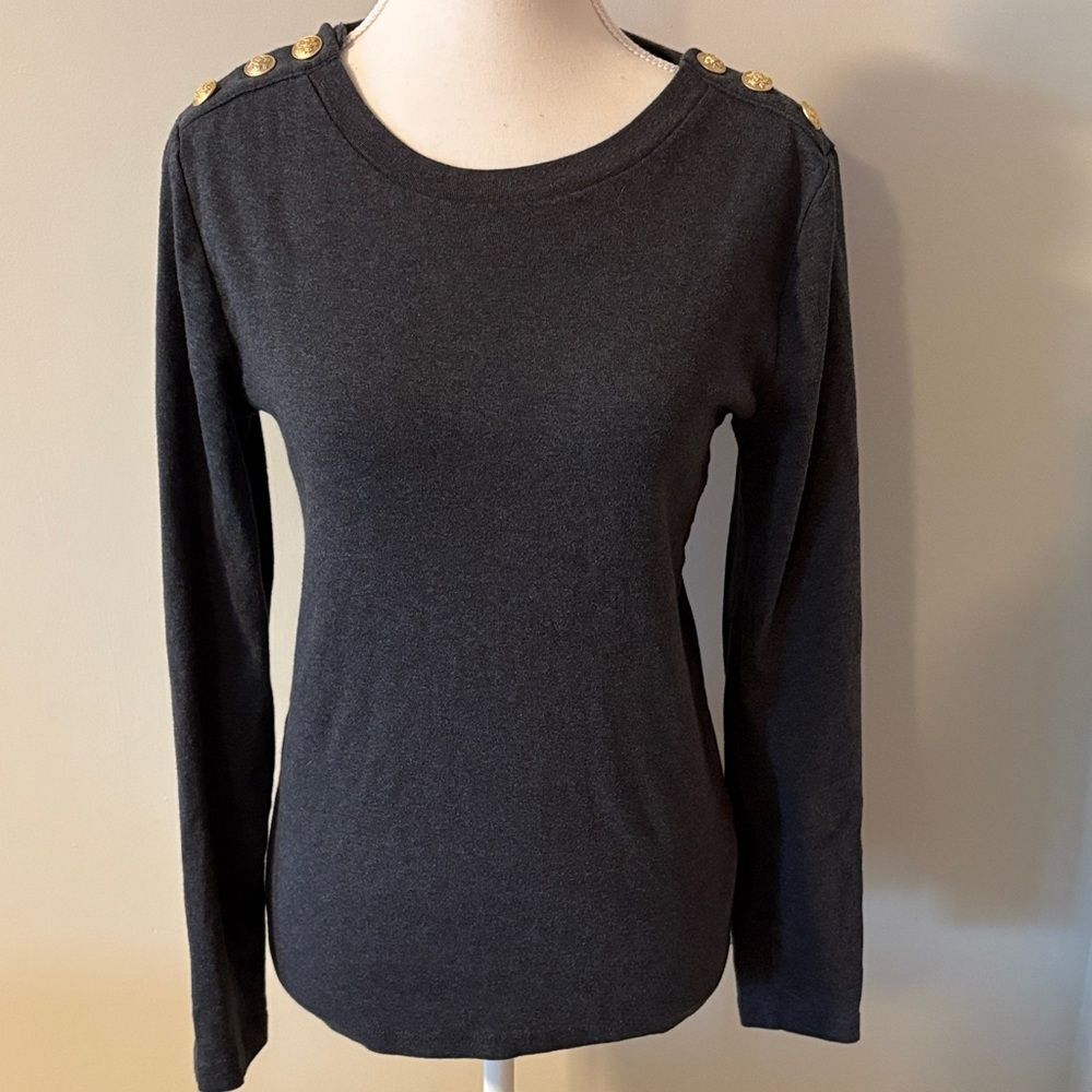 J. Crew The Perfect Fit 100% Cotton Long Sleeve Top with Gold Button Accents. M